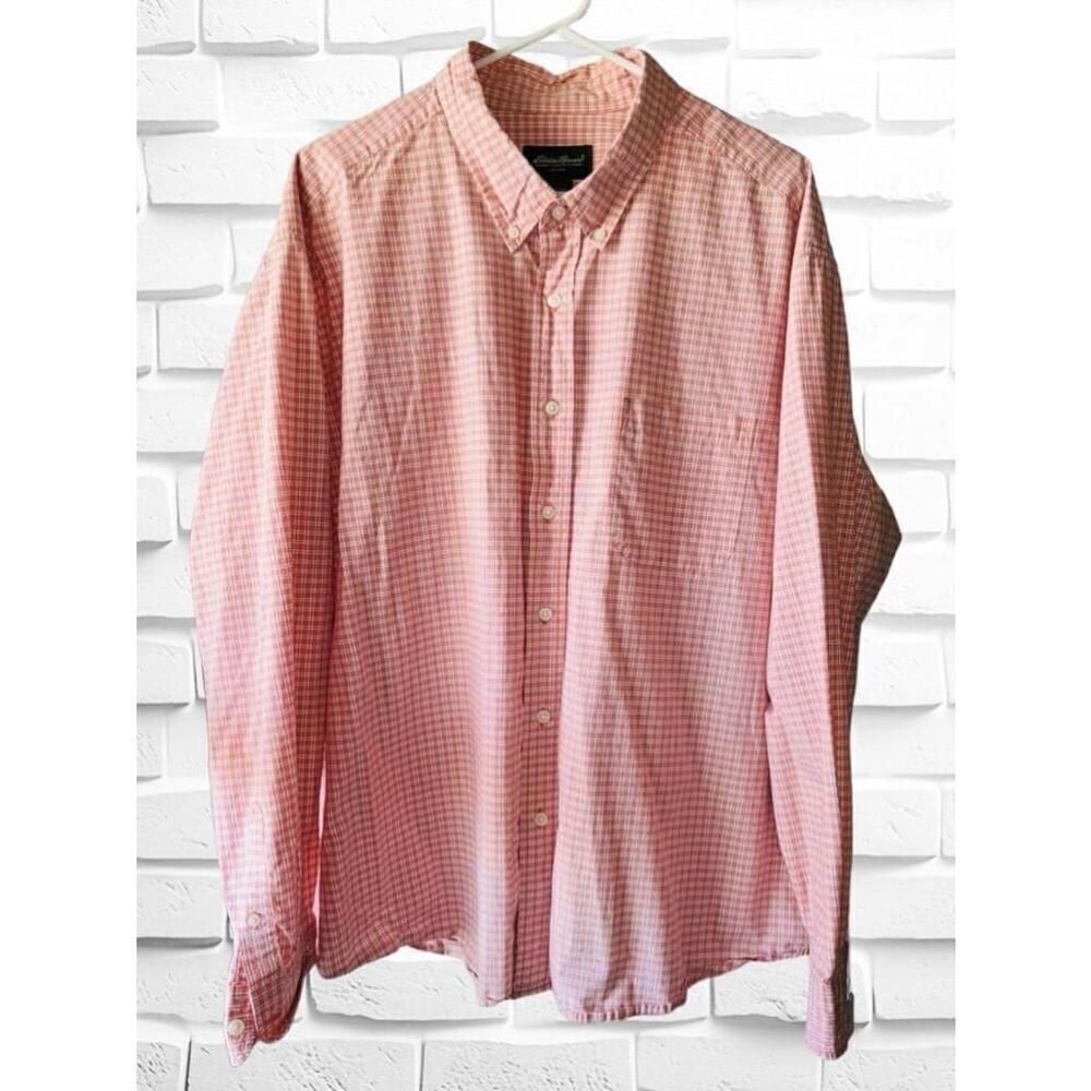 Eddie Bauer Men’s XXL Orange Plaid Long Sleeve Button Down Business Casual Shirt